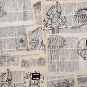 Sea Themed Dictionary Prints, Black and White Sea Prints, Book Page Prints